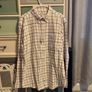 Croft & Barrow White and Brown Plaid Shirt Men’s XL